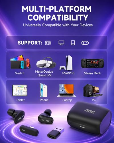 Wireless Gaming Earbuds with 2.4GHz USB-C Dongle