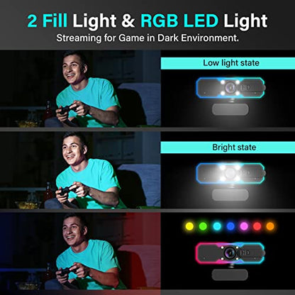 NBPOWER 1080P 60FPS Webcam with RGB Fill Light