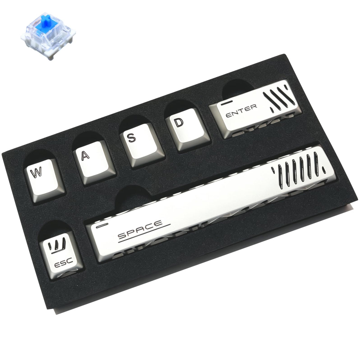 CNC Aluminum Metal Keycap Set – 7-Piece Silver