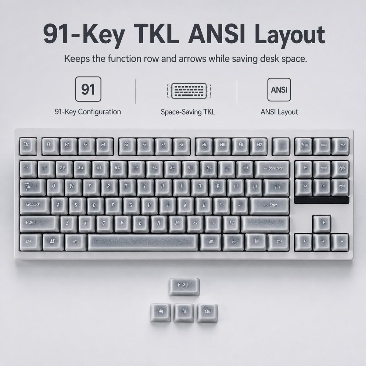 91-Key Ceramic Keycap Set with Ice Crack Finish