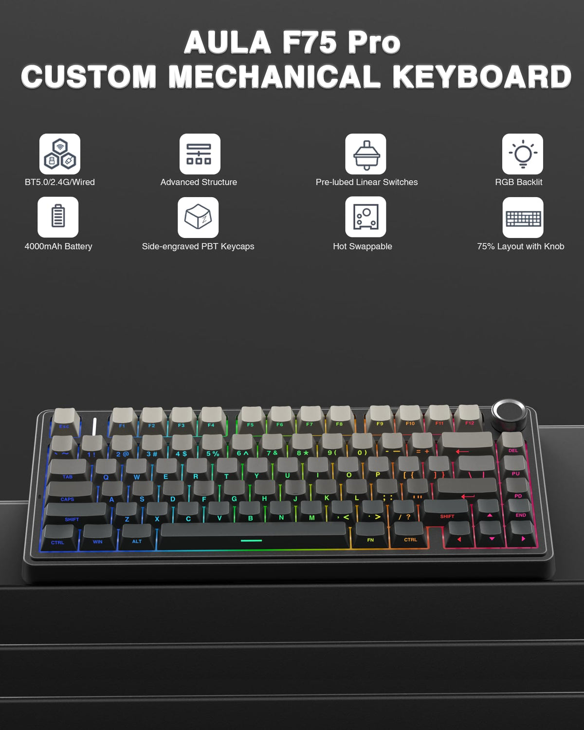 AULA Wireless Gasket Mechanical RGB Keyboard