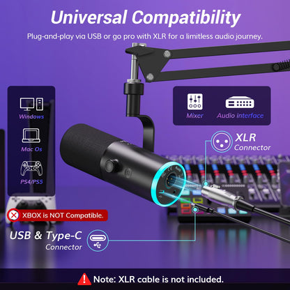 Dynamic USB & XLR Podcast Microphone with Mute