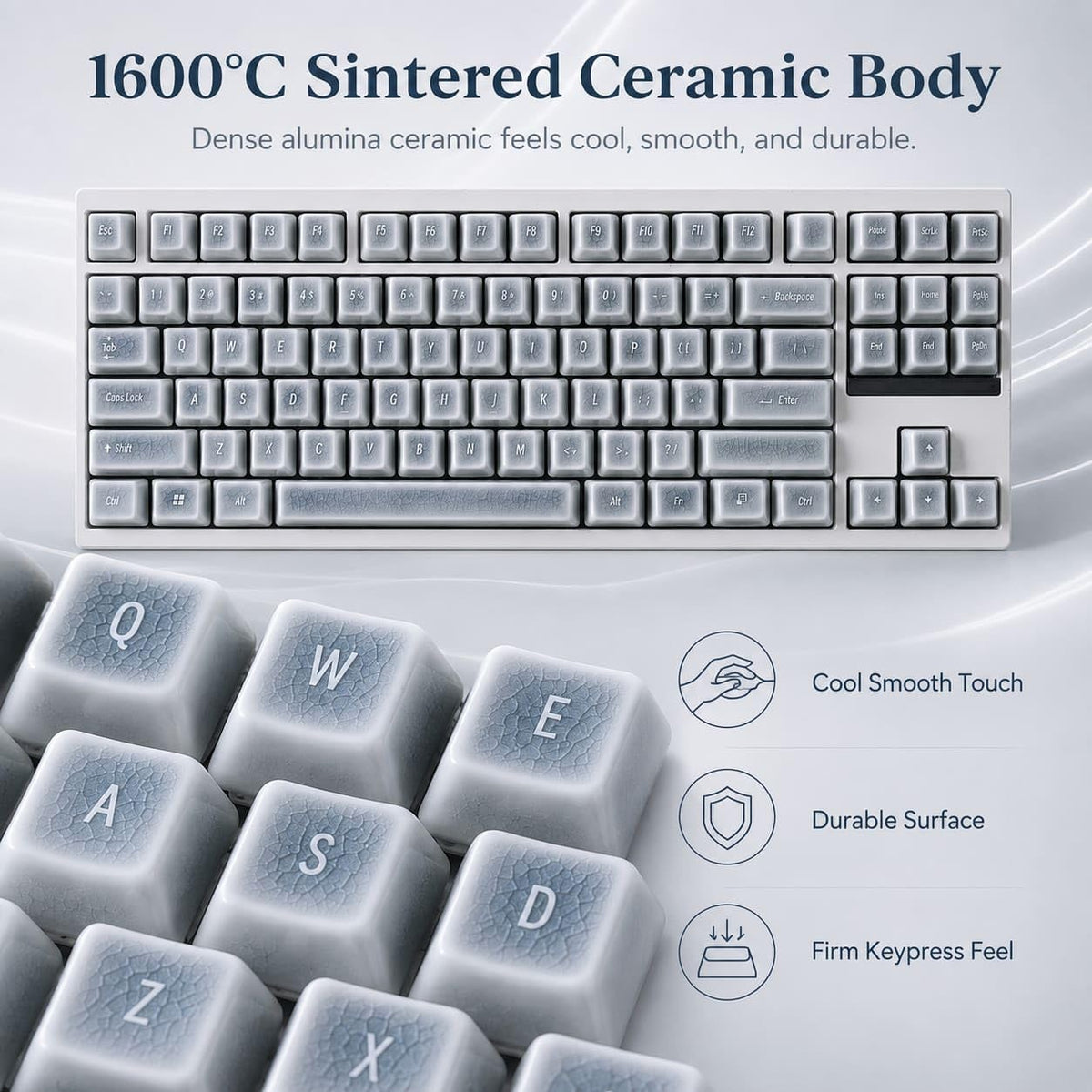 91-Key Ceramic Keycap Set with Ice Crack Finish