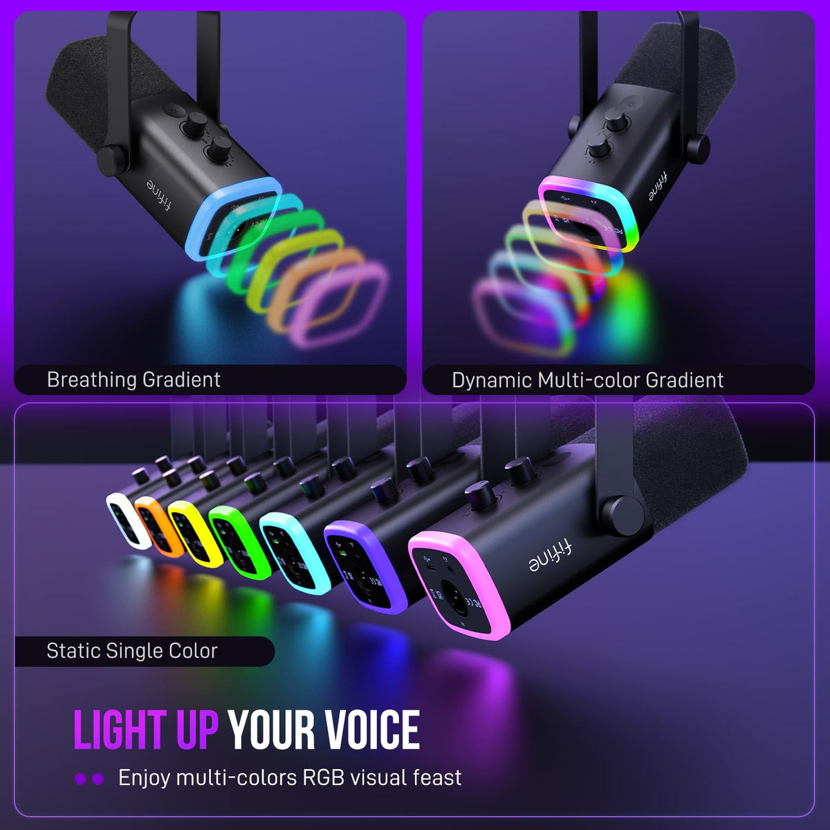 Dynamic USB & XLR Microphone with RGB Lighting