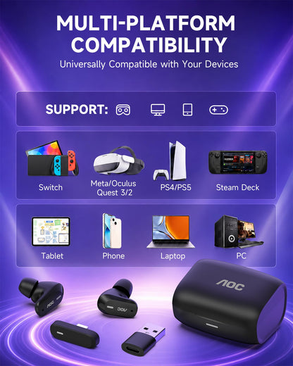 Wireless Gaming Earbuds with 2.4GHz USB-C Dongle