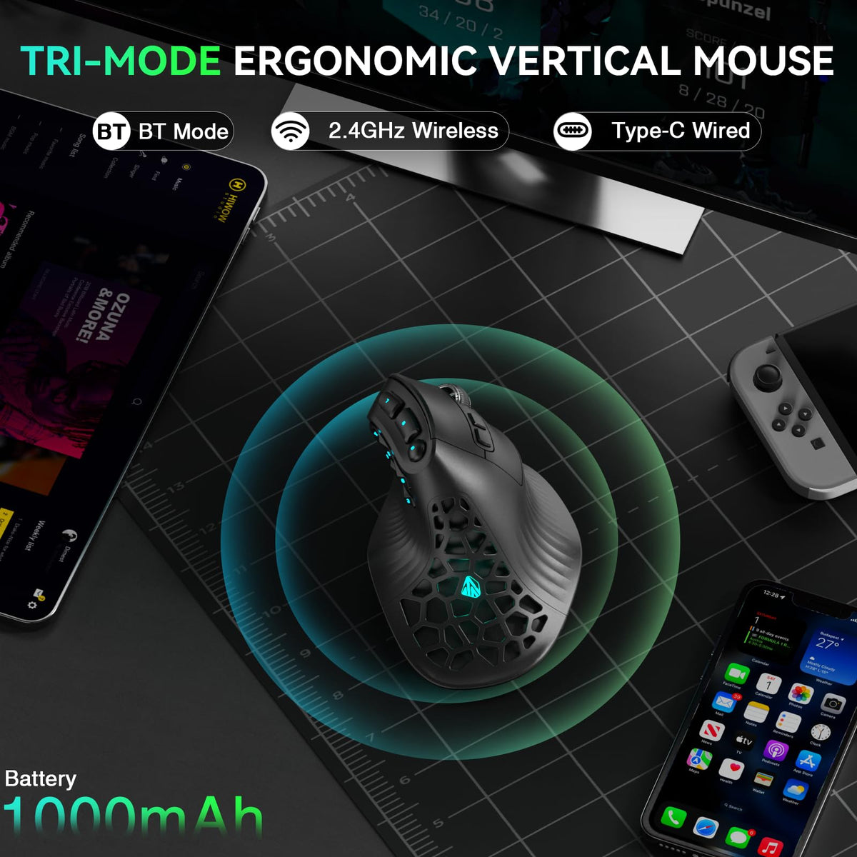 Ergonomic Wireless MMO Gaming Mouse with 10 Buttons