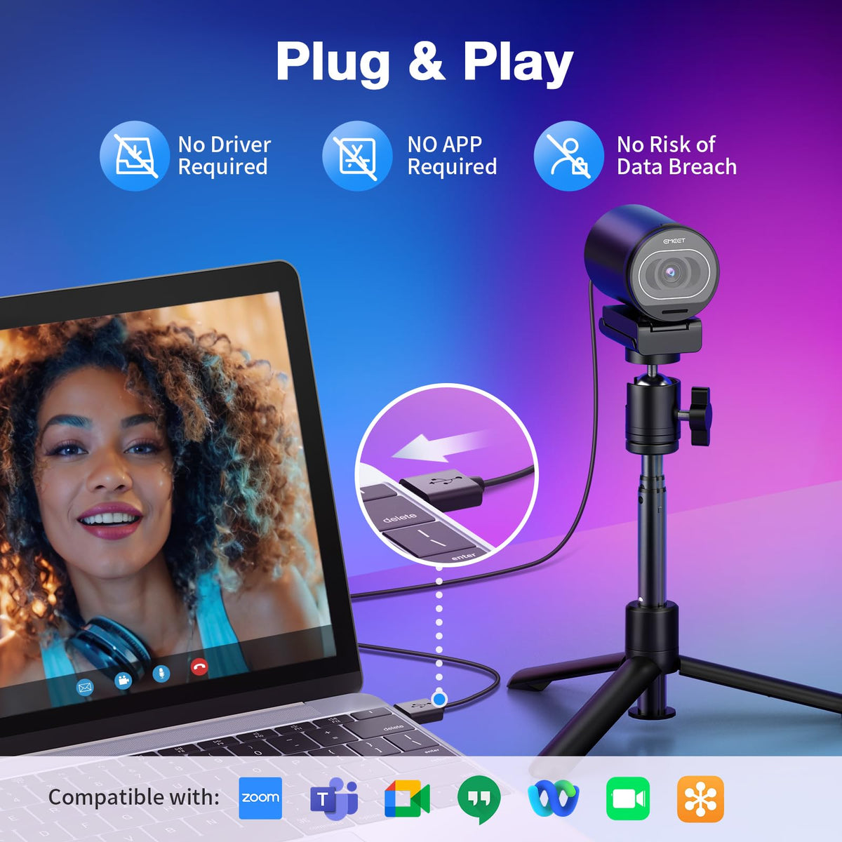 EMEET S600 4K Webcam with Sony Sensor & Fill Light