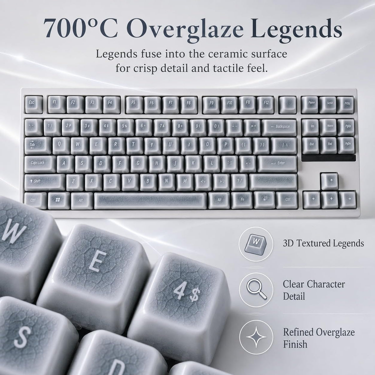 91-Key Ceramic Keycap Set with Ice Crack Finish