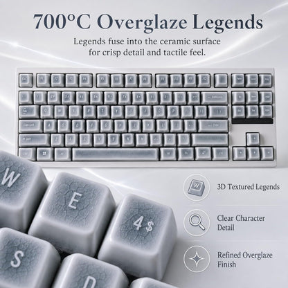 91-Key Ceramic Keycap Set with Ice Crack Finish