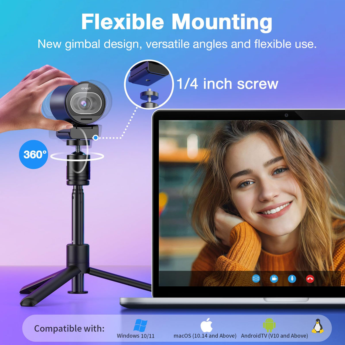 EMEET S600 4K Webcam with Sony Sensor & Fill Light