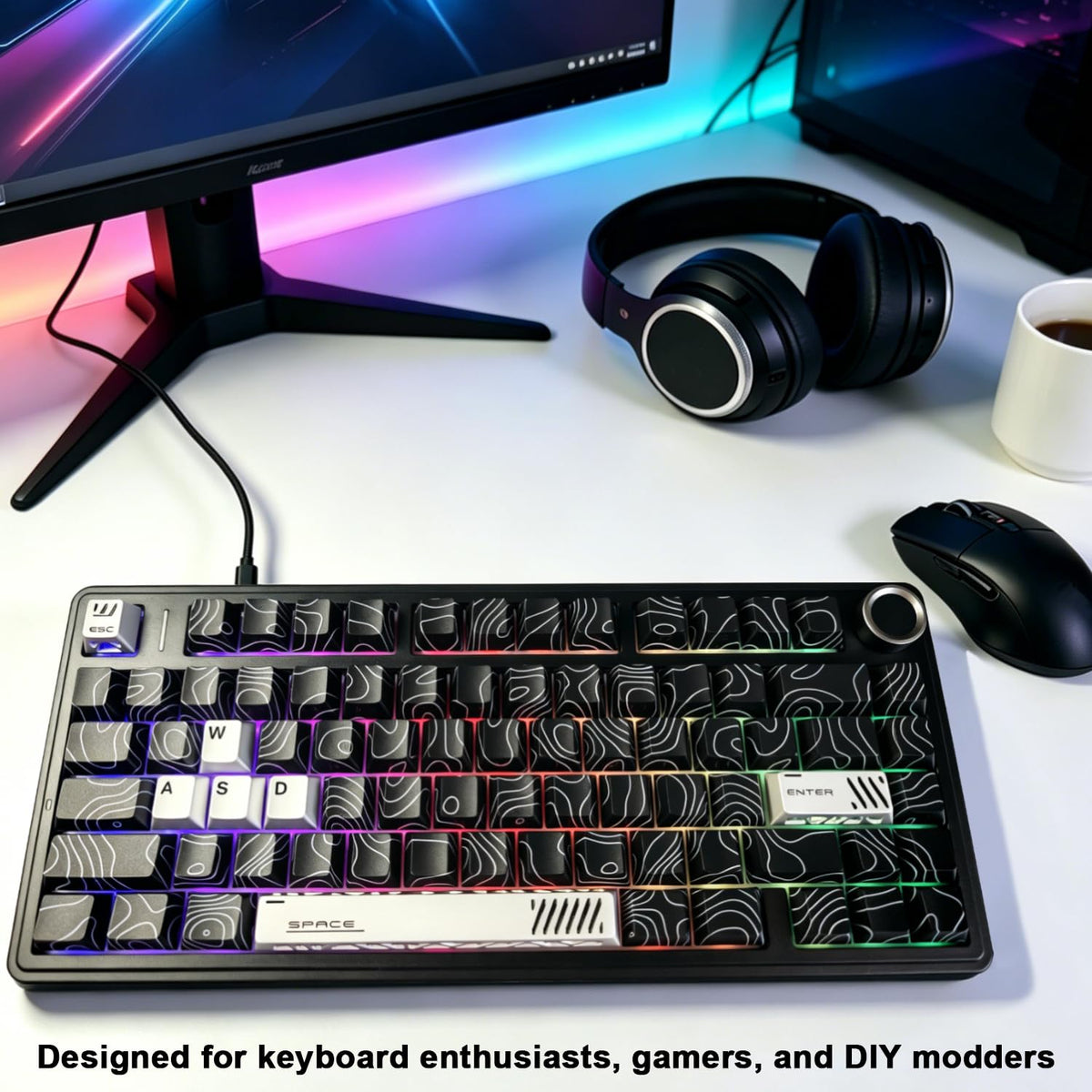 CNC Aluminum Metal Keycap Set – 7-Piece Silver