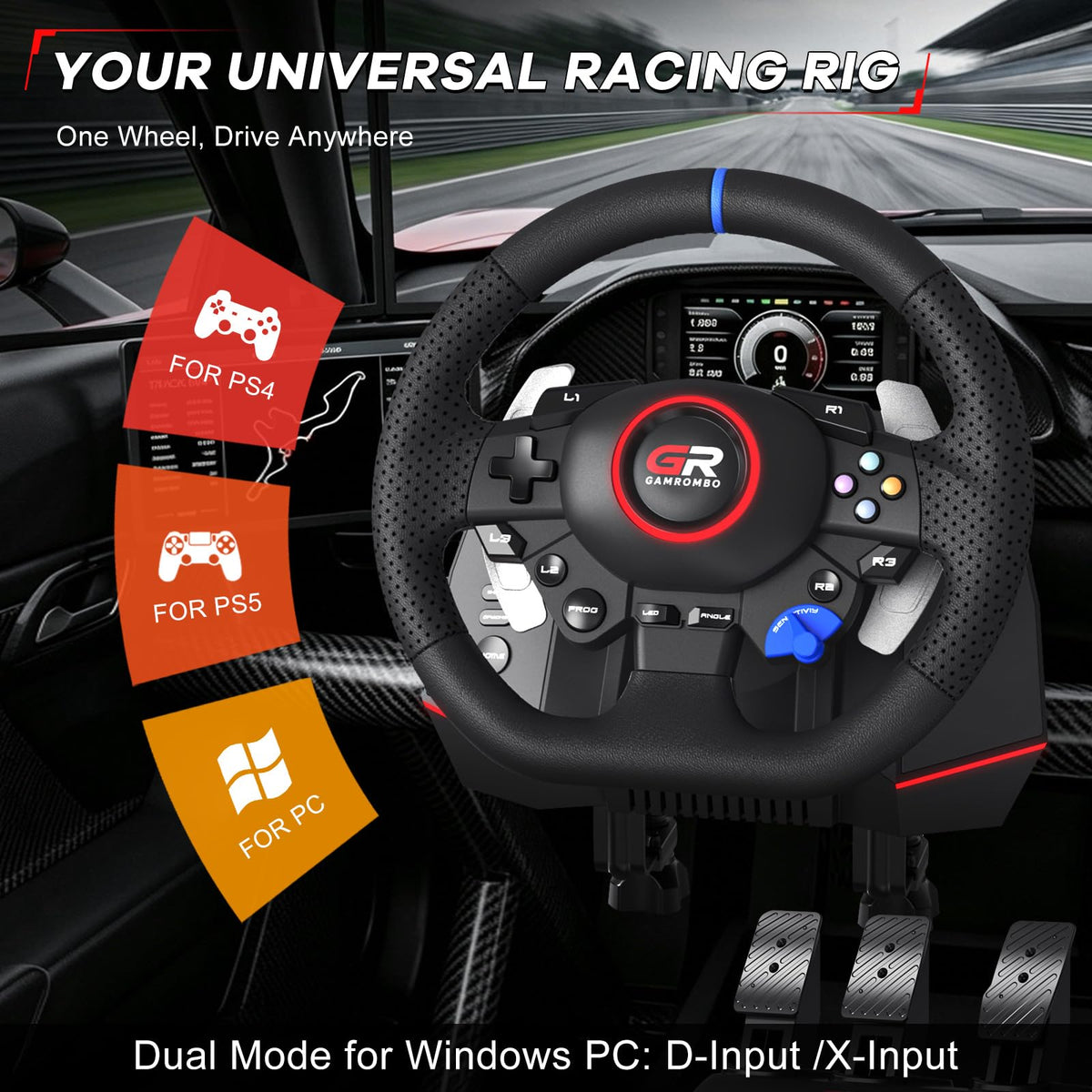 Multi-Platform Racing Steering Wheel for Console & PC
