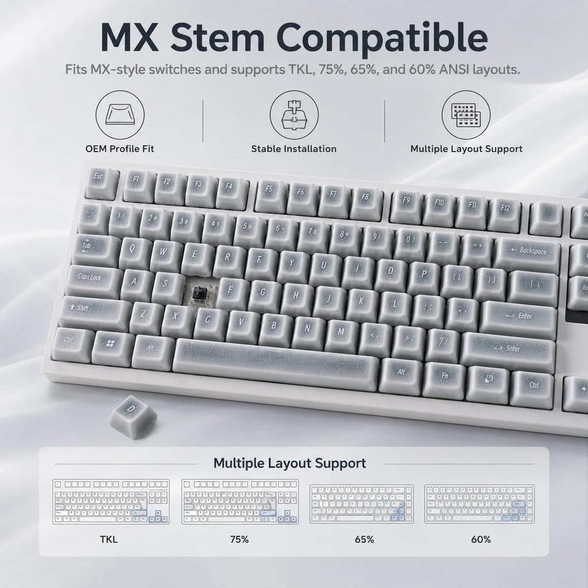 91-Key Ceramic Keycap Set with Ice Crack Finish