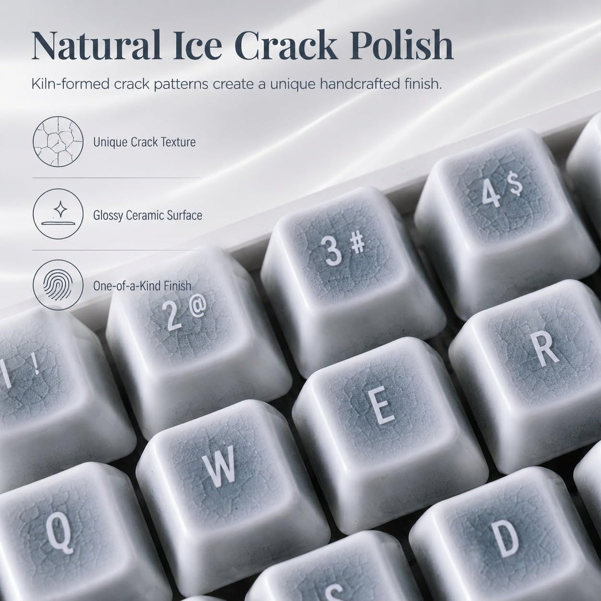 91-Key Ceramic Keycap Set with Ice Crack Finish
