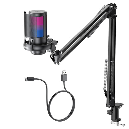 USB Gaming Microphone with RGB & Adjustable Boom Arm