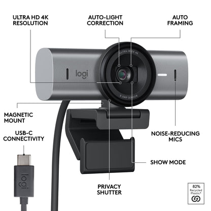 Logitech MX Brio 4K Webcam with 60 FPS Video