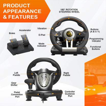Gaming Racing Wheel & Pedal Set for Console and PC