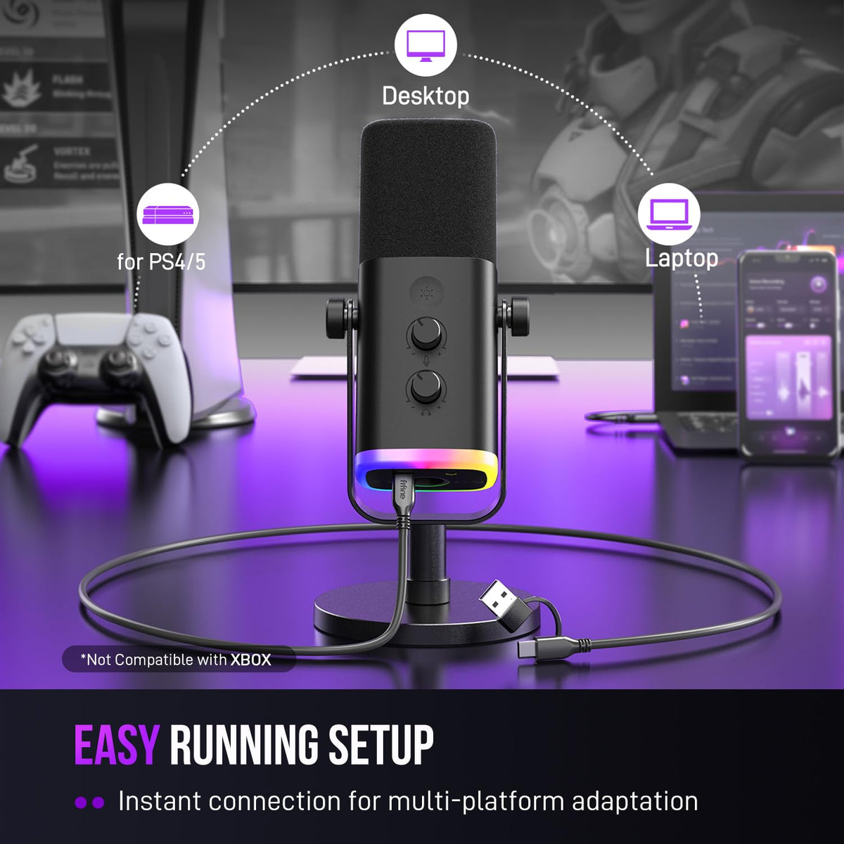 Dynamic USB & XLR Microphone with RGB Lighting