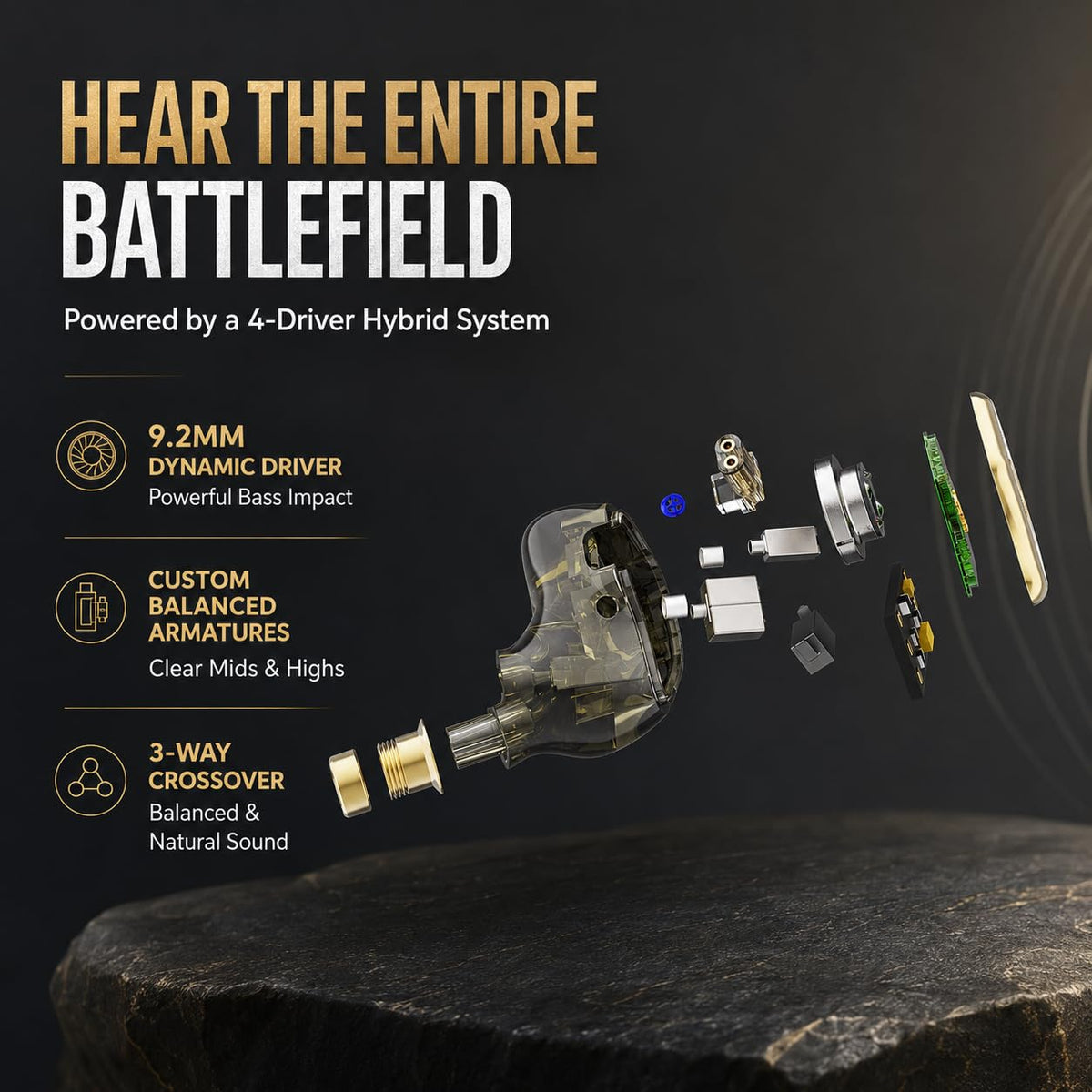 Hybrid Gaming IEMs with Mic & Custom EQ Control