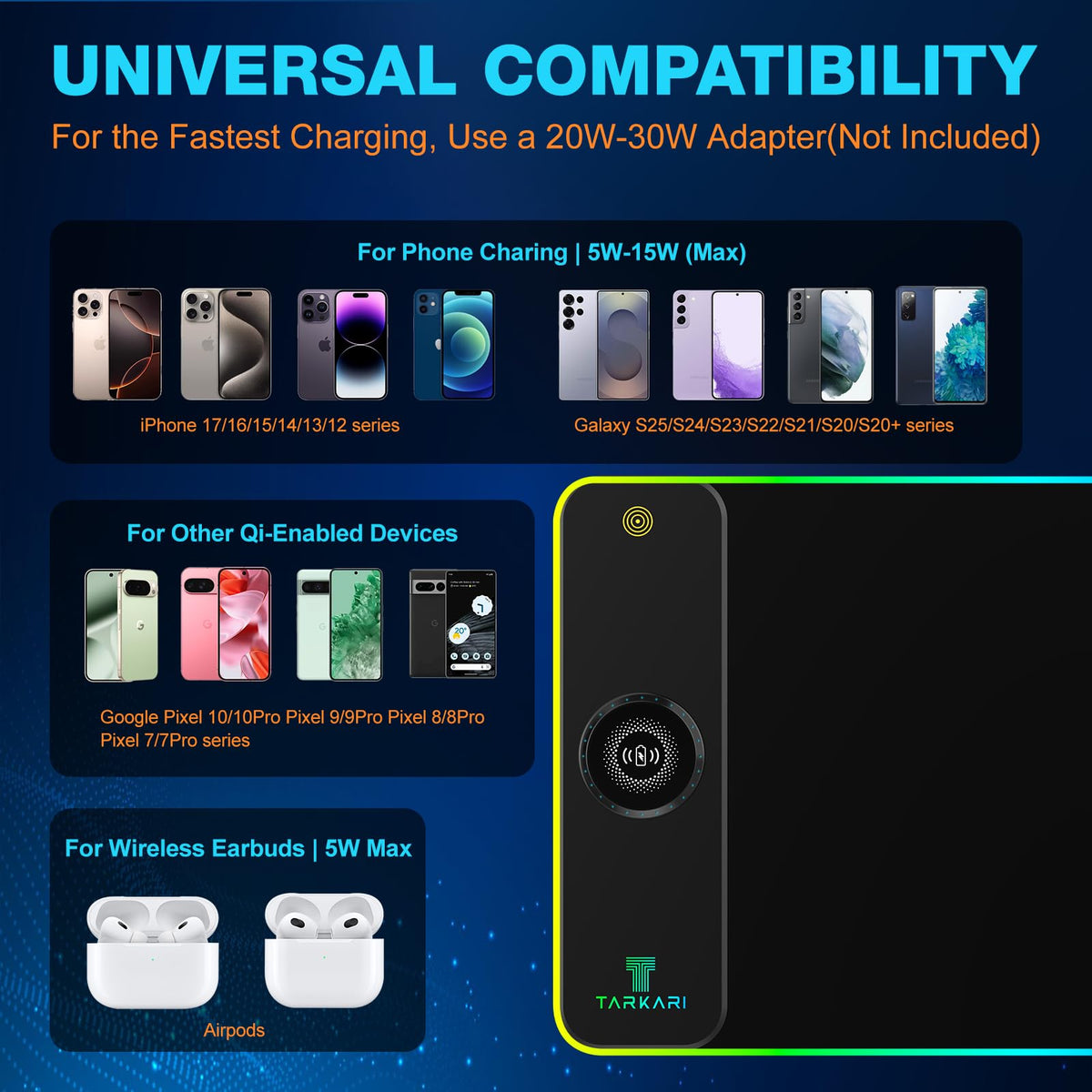 RGB Mouse Pad with 15W Magnetic Wireless Charging