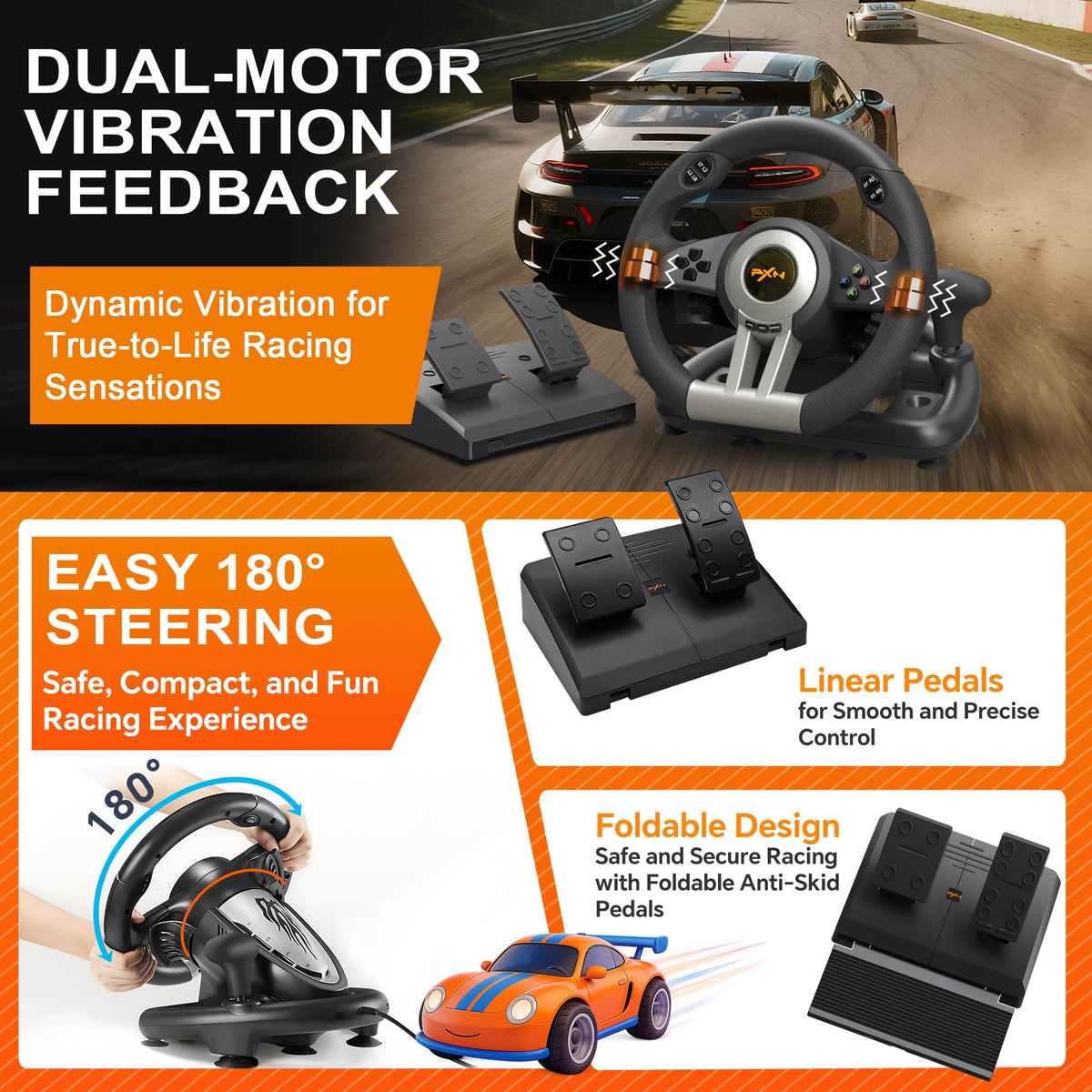 Gaming Racing Wheel & Pedal Set for Console and PC