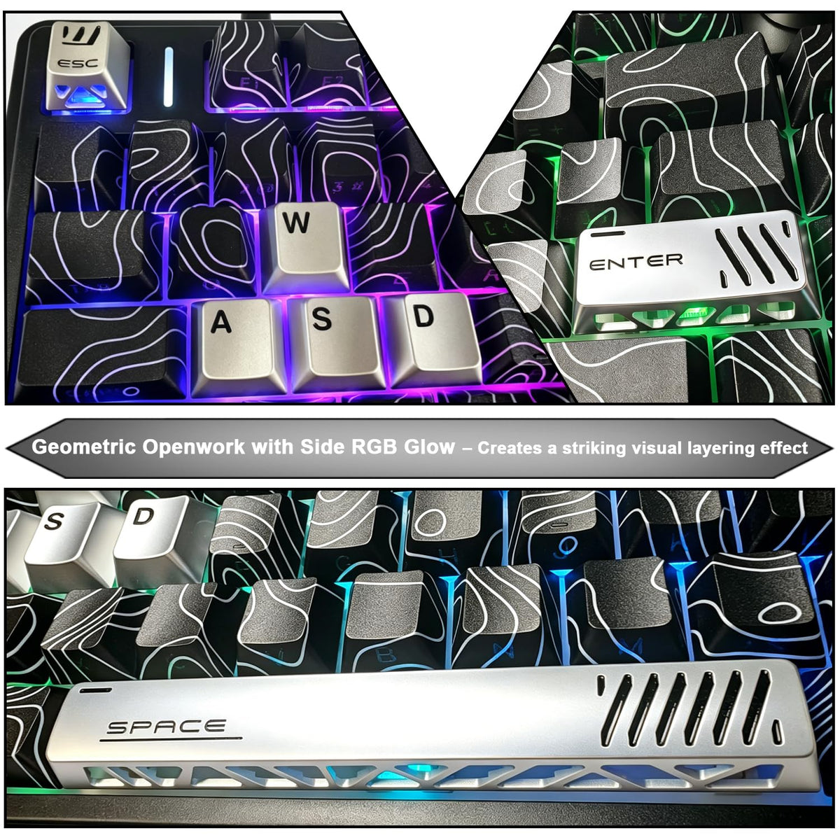 CNC Aluminum Metal Keycap Set – 7-Piece Silver