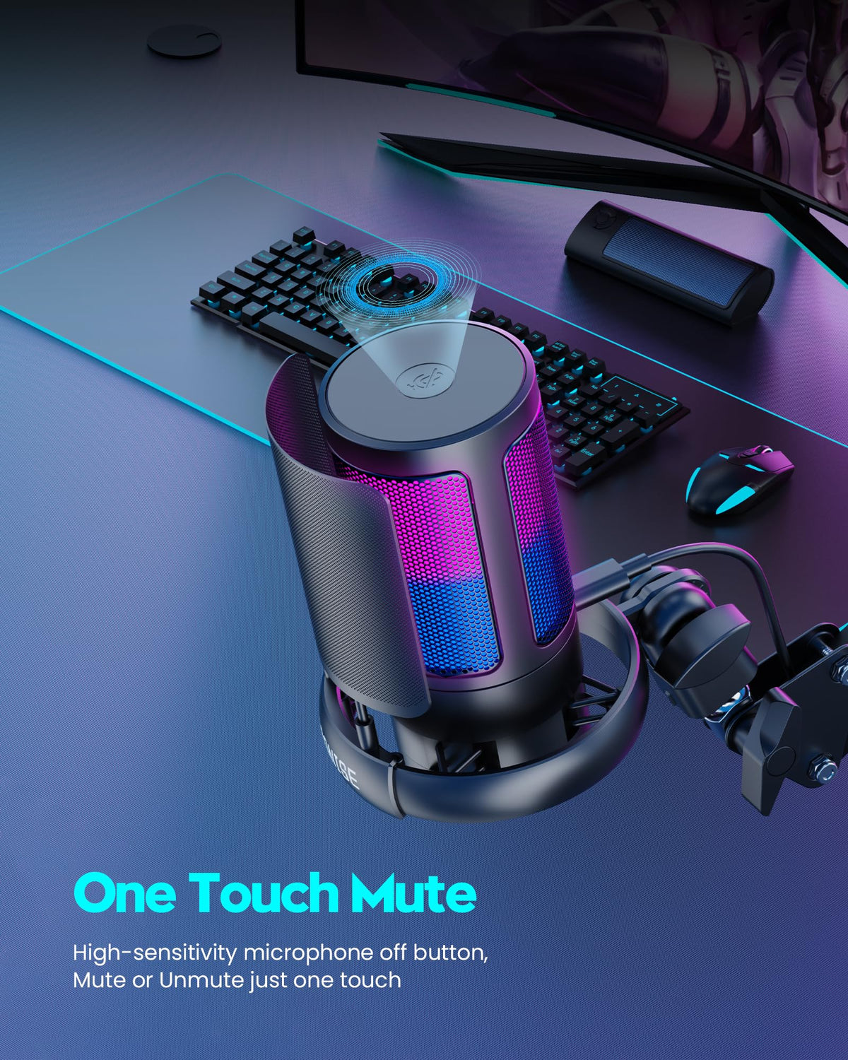 USB Gaming Microphone with RGB & Adjustable Boom Arm